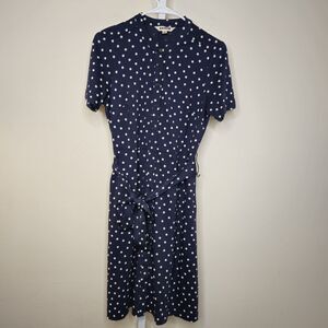 Boden Women's US 6P Navy Blue Polka Dot Short Sleeve Shirt Dress Belted *Flaw